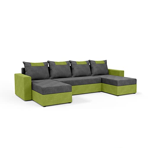 Meblito Ecksofa Susanne mit Schlaffunktion und Bettkasten, U-Form, Liegefläche 132 x 267 cm, Abmessungen B298 x T144 cm, Sitzthöhe 41 cm, mit 4 Großen Rückenkissen