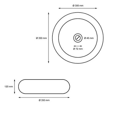 ECD Germany Waschbecken Waschtisch Ø 350 x 120 mm aus Keramik Rund Weiß - Aufsatzbecken Aufsatzwaschbecken Handwaschbecken Aufsatzwaschtisch Spülbecken Becken Wasserfall Waschschale Waschschlüssel