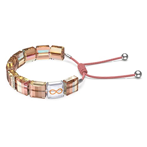 Swarovski Letra Armband, Rhodiniertes Kordel-Armband mit Orangenen Kristallen und Unendlichkeits-Motiv