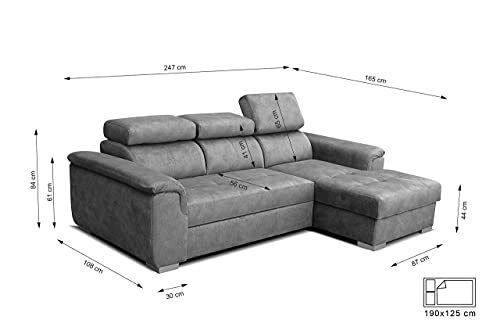 Robin Silver Ecksofa mit Schlaffunktion, Schlafsofa mit Bettkasten, Freistehendes Eckcouch in L-Form, verstellbare Rückenlehne, Polstergarnitur Sofa