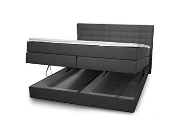 Betten Jumbo King Boxspringbett 180x200 cm mit Bettkasten 7-Zonen TFK Härtegrad H4 und Visco-Topper | Farbe Anthrazit | div. Größen verfügbar