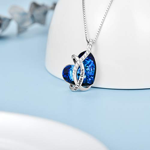 Kette Herz Sterling Silber"Ich Liebe Dich" Halskette Damen mit Kristallen, Geburtstagsgeschenk für Frauen Freund (Ich Liebe Dich (Blau))