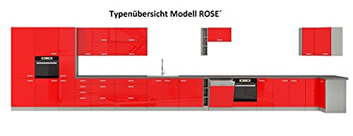 Küche Bianca VI 240 + 160 cm Küchenzeile in Hochglanz Rot Weiss Küchenblock Rose