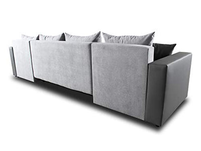 Wohnlandschaft mit Schlaffunktion Beno - U-Form Couch, Ecksofa mit Bettkasten, Couchgranitur mit Bettfunktion, Polsterecke, Big Sofa, Polstergarnitur (Dunkelgrau + Grau (Cayenne 1118 + Enjoy 21))