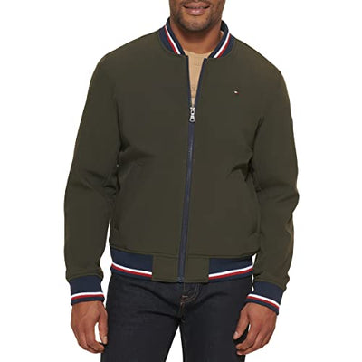 Tommy Hilfiger Herren Leichte Varsity Rippstrick-Bomberjacke Shell-Jacke, Oliv Softshell, Large