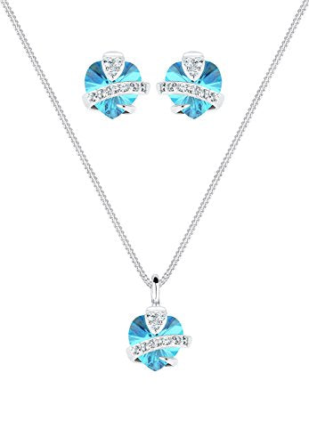 Elli Damen-Schmuckset Anhänger Halskette und Ohrstecker Herz 925 Sterling Silber 0.001 Karat Swarovski Kristall Blau 45cm - 0901641713_45