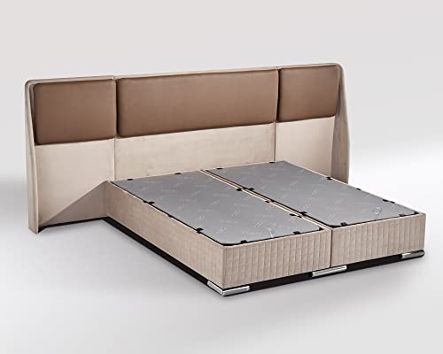 London Boxspringbett mit Bettkasten Velourstoff 200 x 200 cm/Kamelhaarfarbe/LED-Fuß