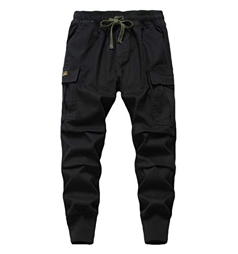 LAUSONS Jungen Cargohose Kinder Jogginghose Casual Outdoor Hose mit Gummizug Schwarz DE: 164-170 (Herstellergröße 170)