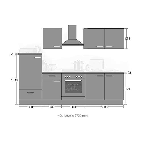 Lomadox Küche mit E-Geräten 270cm Küchenzeile in Weiss Küchenblock Einbauküche Singleküche 2,7m