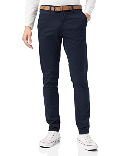 TOM TAILOR Denim Herren Slim Chino Hose mit Gürtel, Sky Captain Blue (10668), 36W / 32L