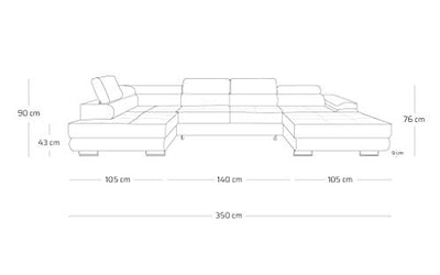 Ecksofa WILD U mit Schlaffunktion und Kopfteilverstellung (Linke Version, grün)