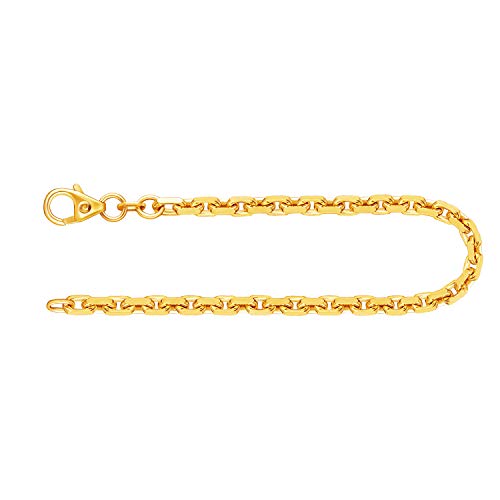 EDELIND Feines Armband Damen Herren 585 Echt Gold 3 mm, Ankerkette diamantiert 14K Gelbgold, Armkette mit Karabinerverschluss Länge 21 cm Goldarmband mit Schmuck Geschenk Box Made in Germany