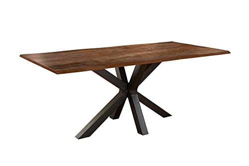 SAM Esszimmertisch 180x90cm Toledo, echte Baumkante, Akazienholz nussbaumfarben, massiver Baumkantentisch mit Spider-Gestell Mattschwarz, FSC® 100% Zertifiziert