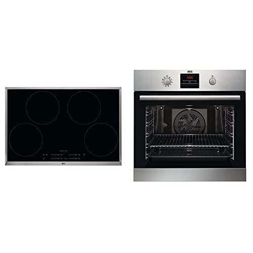 AEG IKB8443AXB Autarkes Kochfeld/Herdplatte mit Touchscreen, Topferkennung & Hob²Hood-Funktion /4 Kochzonen 80 cm & BPS33102ZM Einbau-Backofen mit Pyrolytische Selbstreinigung