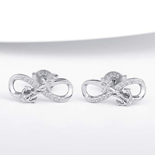 INFINIONLY Damen Ohrring, 925 Sterling silber Schmuck-Sets, Anker und Unendlichkeitssymbol Ohrringe, Silber, Intarsien Zirkon, Geburtstag Weihnachten Muttertag Geschenk