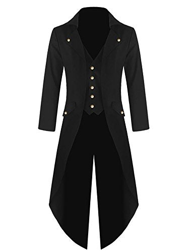 Herren Gothic Frack Steampunk Jacke Mittelalter Gehrock Mantel Viktorianischen Karneval Kostüm Cosplay Fashing Smoking, Schwarz, M