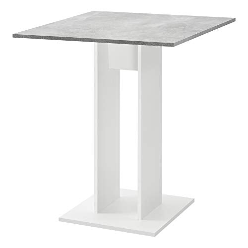 [en.casa] Küchentisch Quadratisch 65 x 65 x 78 cm Säulentisch Esszimmertisch aus Spanplatte Speisetisch Tisch Weiß/Beton-Optik