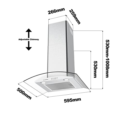 CIARRA CBCS6506B Energieeffizienz A Dunstabzugshaube 60cm 650m³/h mit CBCF004 Aktivkohlefilter Abluft Umluft Wandhaube aus silber Edelstahl Glas LED Beleuchtung Wandabzugshaube Abzugshaube