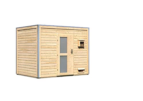 FinnTherm Saunahaus Chill aus Holz Gartensauna mit 38 mm Wandstärke Sauna Außensauna Flachdach