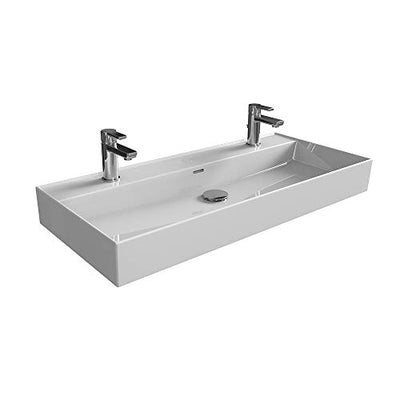 AQUA BAGNO Design Doppelwaschbecken im modernen Stil, Wand Waschbecken in Weiß, Waschtisch aus Keramik | 1004 x 465 x 130 mm