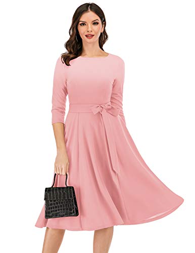 DRESSTELLS Damen Cocktail Kleider für Damen Vintage Retro Kleid 3/4 Arm Rundasuschnitt Festliches Kleid Blush L