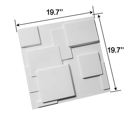 Art3d 3d Wandpaneele PVC Quadratische Wandpaneel, Pvc 3d Wandpaneele zur Wanddekoration Weiße 50 x 50 cm, 12 Stück，deckt 3 m²