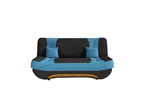 Sofa mit Schlaffunktion und Bettkasten, Couch für Wohnzimmer, Schlafsofa Federkern Sofagarnitur Polstersofa Wohnlandschaft mit Bettfunktion - Feba (Schwarz+Blau (Alova 04+Alova 29))