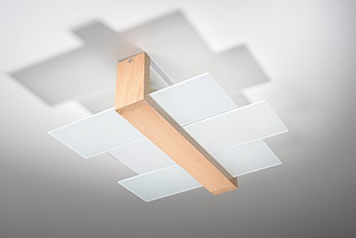 SOLLUX LIGHTING Feniks 2 Deckenleuchte | Stilvolle Kombination aus Holzgehäuse und Glasschirm | Austauschbares E27-Leuchtmittel, 2 x 60 W | Naturholz, 43 x 43 x 12 cm