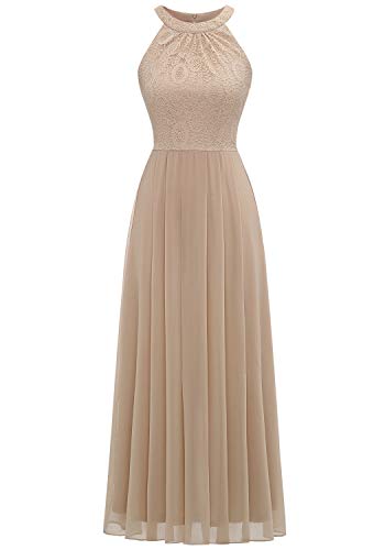 Dressystar 0040 Abendkleider Ballkleider Maxi Spitzen Schulterfrei Ohne Arm Abiballkleider Einfarbig Champagner L