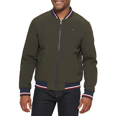 Tommy Hilfiger Herren Leichte Varsity Rippstrick-Bomberjacke Shell-Jacke, Oliv Softshell, Large