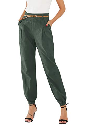 Cindeyar Damen Haremshose Elegant Winter Pumphose Lange Leinen Yoga mit Gürtel Aladin Pants,1 Hosen+1 Gürtel (L, Armeegrün)