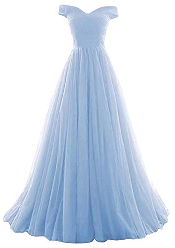 Romantic-Fashion Damen Ballkleid Abendkleid Brautkleid Lang Modell E270-E275 Rüschen Schnürung Tüll DE Hellblau Größe 34