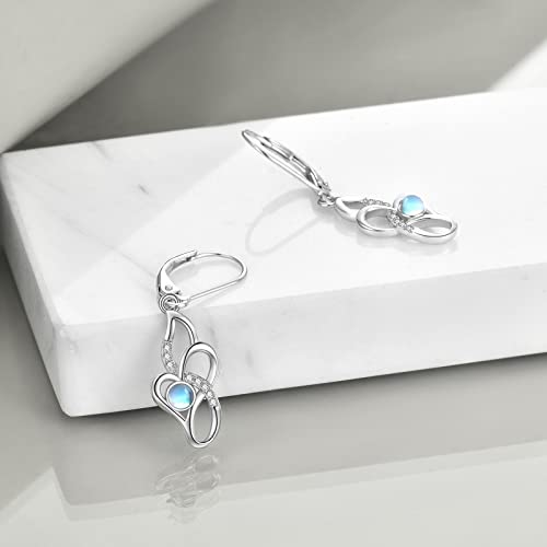 Mondstein Ohrringe Sterling Silber Infinity Herz Mondstein Ohrhänger Irische Kelten Schmuck Geschenke für Damen Teenager Mädchen