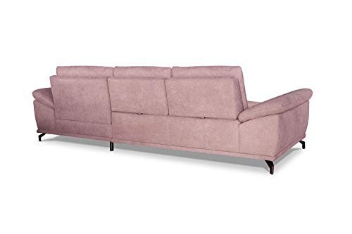 Cavadore Ecksofa Castiel mit Federkern / Großes Sofa in L-Form mit Sitztiefenverstellung und XL-Longchair / 312 x 89 x 173 / Webstoff, Flieder-Rosa