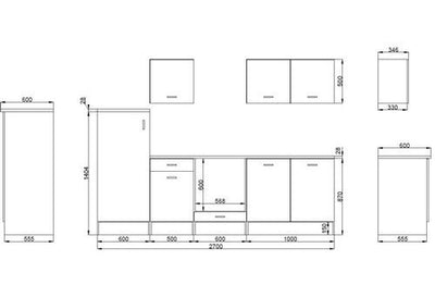 Stella Trading ANDY Moderne Küchenzeile ohne Elektrogeräte Eiche Sonoma Optik, Weiß matt - Geräumige Einbauküche mit viel Stauraum - 270 x 195 x 60 cm (B/H/T)