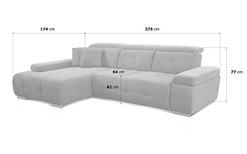 CAVADORE Ecksofa Mistrel mit Longchair XL links / Große Eck-Couch im modernen Design / Inkl. verstellbaren Kopfteilen / Wellenunterfederung / 273 x 77 x 173 / Kati Fango