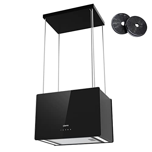 CIARRA CBCB4850 A++ Inselhaube Umluft Dunstabzugshaube Insel Freihängend 48cm 700m³/h mit Smart Wi-Fi App 4 Stufen Booster Glas Inselabzugshaube CBCF003 Aktivkohlefilter Schwarz