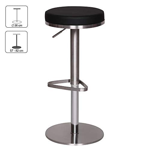 FineBuy Barhocker Schwarz Edelstahl höhenverstellbare Sitzhöhe 57-82 cm | Barstuhl Modern 360° Drehbar | Tresenhocker mit Standfuß | Design Bistrohocker Hoch | Tresenstuhl-Sitz Gepolstert