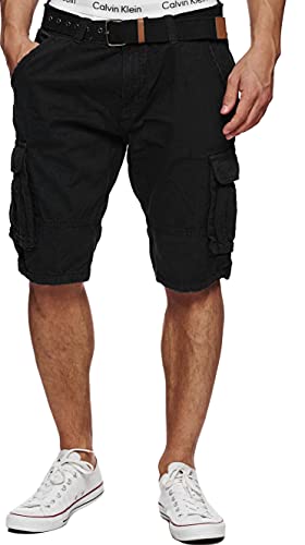 Indicode Herren Monroe Cargo ZA Shorts m. 6 Taschen inkl. Gürtel aus 100% Baumwolle | Kurze Hose Bermuda Sommer Herrenshorts Short Men Pants Cargohose kurz Sommerhose f. Männer Black XL