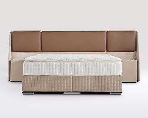 London Boxspringbett mit Bettkasten Velourstoff 200 x 200 cm/Kamelhaarfarbe/LED-Fuß