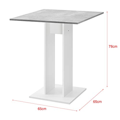 [en.casa] Küchentisch Quadratisch 65 x 65 x 78 cm Säulentisch Esszimmertisch aus Spanplatte Speisetisch Tisch Weiß/Beton-Optik