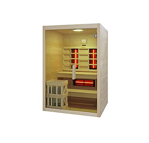 WELTNEUHEIT! Infrarotkabine und Sauna in einem! Hergestellt aus hochwertigem Hemlock-Holz | Inkl. komplettem Zubehör | Dampfsauna für 3 Personen | Finnische Sauna Außenmaße: 130x120x200 cm