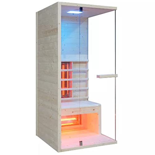 HORI® Moderne Sauna Heimsauna inkl. Infrarotstrahlern & Steuergerät | 4 Halogenstrahler I 1 Person