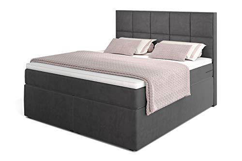 Betten Jumbo Dream Boxspringbett 160x200 mit 7-Zonen TFK Härtegrad H3 und 10 cm V2-Topper | Farbe Velour-Petrolblau | div. Größen verfügbar