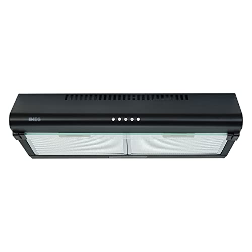 NEG Dunstabzugshaube NEG15-ATRB (schwarz) Edelstahl-Unterbau-Haube (Abluft/Umluft) und LED-Beleuchtung (60cm) Unterschrank- oder Wandanschluss