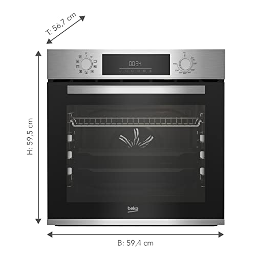 beko BBIM13400XPSE Einbau-Backofen mit 15 Heizarten, 72 l Garraum-Volumen, Multifunktionsdisplay mit Sensortasten, Aeroperfekt, Pyrolytische Selbstreinigung, SteamShine-Reinigung, Schwarz/Edelstahl