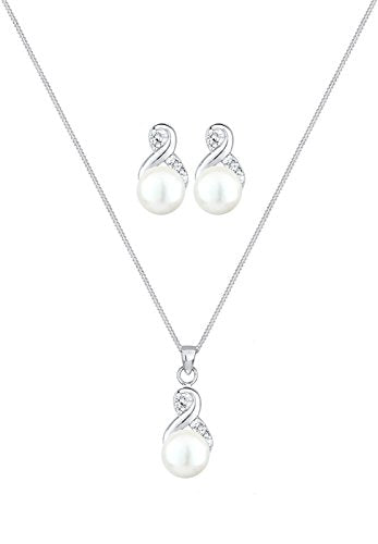 Elli Schmuckset Damen Infinity Symbol mit Süßwasserperlen und Kristallen in 925 Sterling Silber