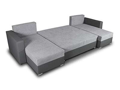 Wohnlandschaft mit Schlaffunktion Beno - U-Form Couch, Ecksofa mit Bettkasten, Couchgranitur mit Bettfunktion, Polsterecke, Big Sofa, Polstergarnitur (Dunkelgrau + Grau (Cayenne 1118 + Enjoy 21))