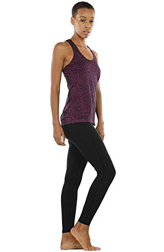 icyzone Damen Sporttop Yoga Tank Top Ringerrücken Oberteil Laufen Fitness Funktions Shirt, 3er Pack (L, Charcoal/Red Bud/Pink)