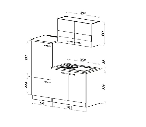 Küchenzeile Küchenzeile Küche Singleküche Einbauküche Küchenblock 160 cm Eiche Grau